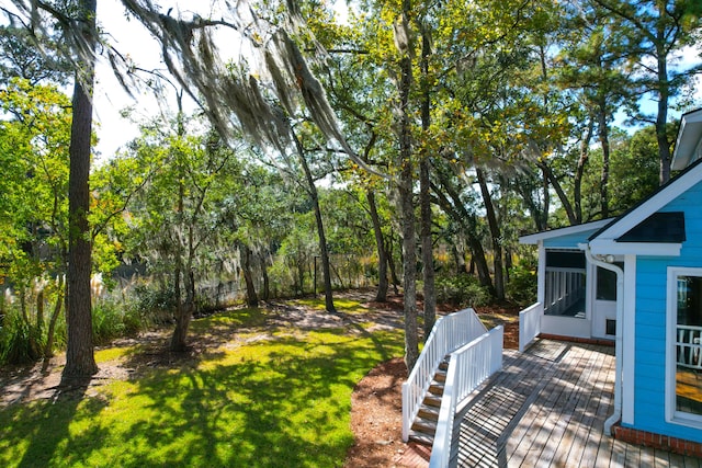 view of yard with a deck