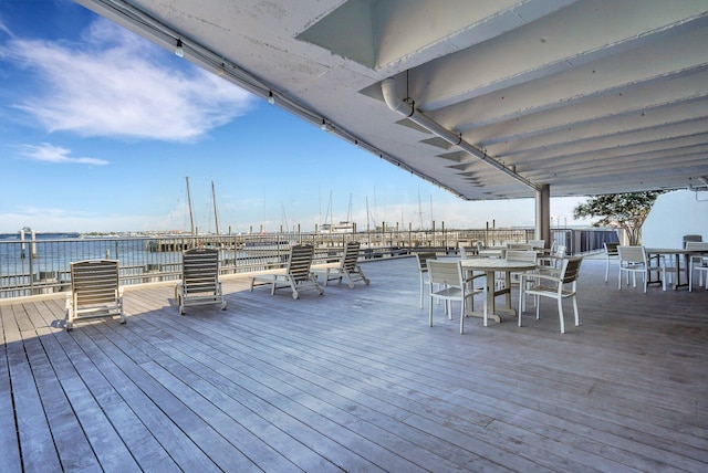 deck with a water view