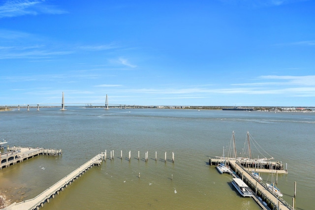 view of dock with a water view