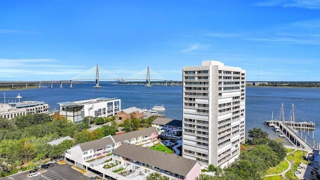 bird's eye view featuring a water view