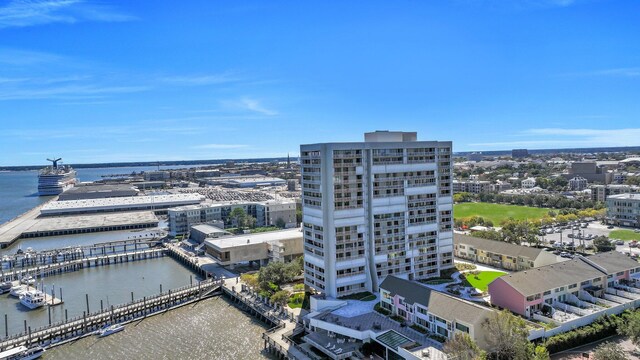 aerial view with a water view