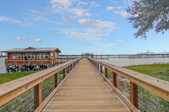 dock area featuring a water view