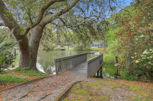 dock area featuring a water view