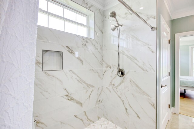 125 Oak Bay Dr, Georgetown, SC 29440 - full bathroom with crown molding, a marble finish shower, and ensuite bathroom