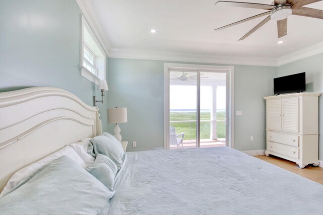 125 Oak Bay Dr, Georgetown, SC 29440 - bedroom with access to outside, ornamental molding, multiple windows, recessed lighting, and a ceiling fan