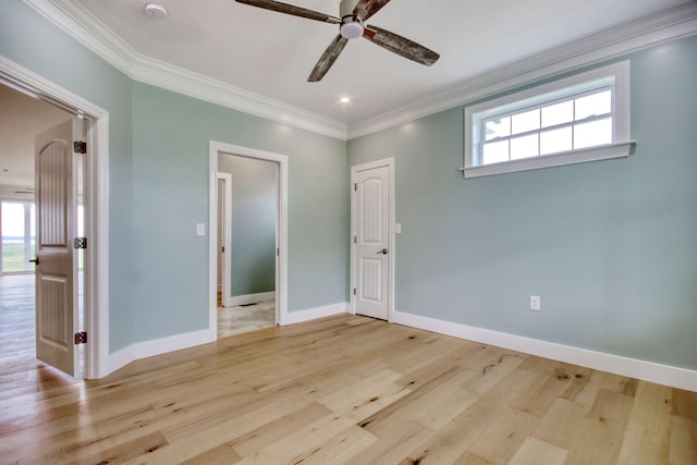 125 Oak Bay Dr, Georgetown, SC 29440 - unfurnished bedroom with ornamental molding, light wood-type flooring, and ceiling fan