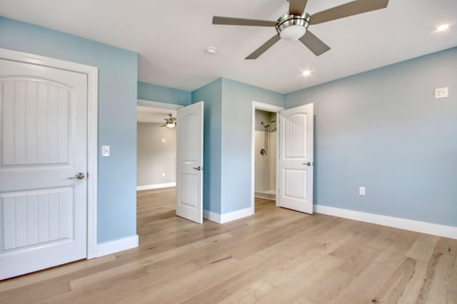 125 Oak Bay Dr, Georgetown, SC 29440 - unfurnished bedroom with light wood-style floors, recessed lighting, and a ceiling fan