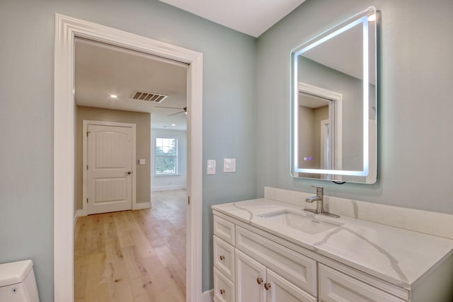 125 Oak Bay Dr, Georgetown, SC 29440 - bathroom with wood finished floors, vanity, and a ceiling fan