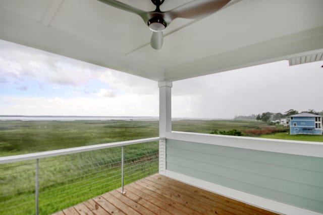 125 Oak Bay Dr, Georgetown, SC 29440 - wooden deck with a ceiling fan and a view of countryside