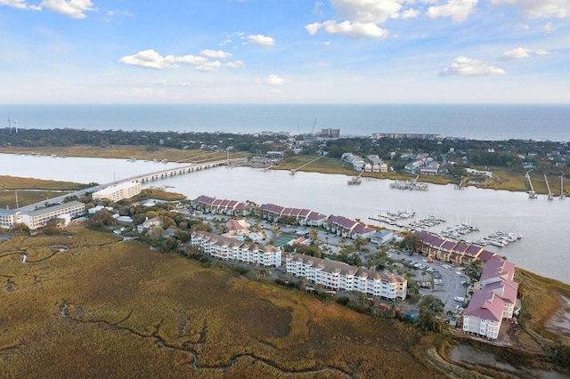 aerial view with a water view