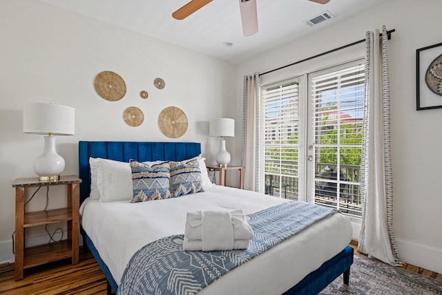 170 Spring St, Charleston, SC 29403 - bedroom with access to exterior, wood finished floors, and ceiling fan