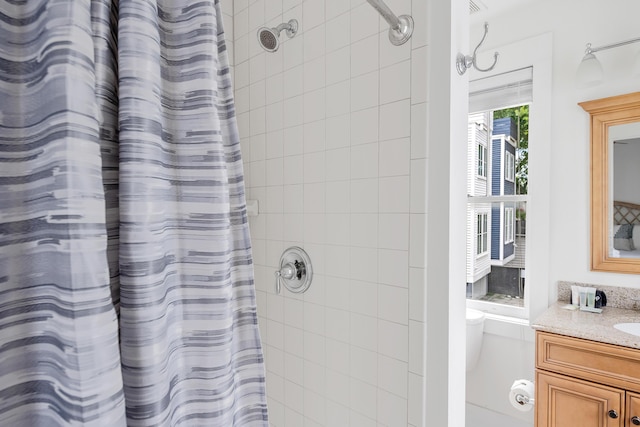 170 Spring St, Charleston, SC 29403 - bathroom with curtained shower and vanity