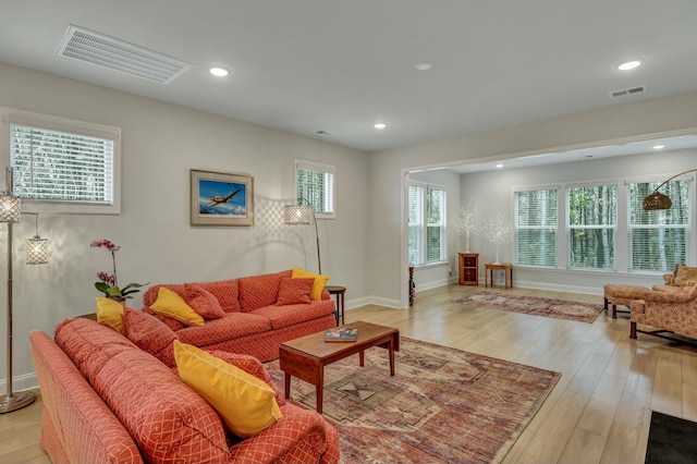 living room with light wood-type flooring