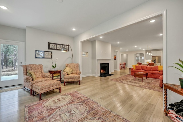 living room featuring light wood-type flooring