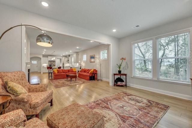 living room featuring light wood-type flooring