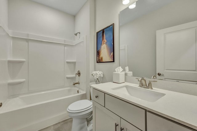 full bathroom with vanity, toilet, and washtub / shower combination