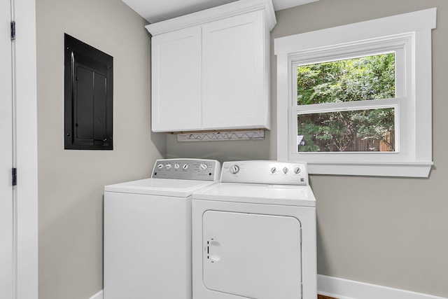 6305 Lucille Dr, North Charleston, SC 29406 - laundry room featuring cabinet space, washer and clothes dryer, baseboards, and electric panel