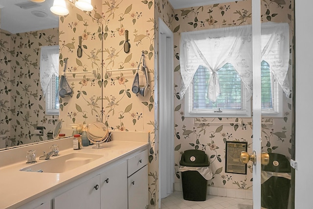 bathroom featuring vanity and tile patterned flooring