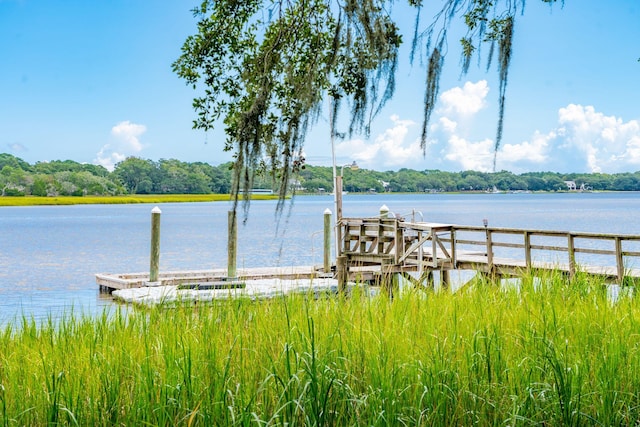 view of dock featuring a water view