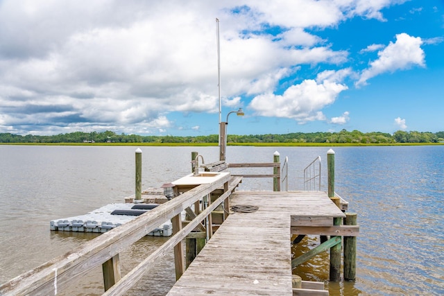 dock area with a water view