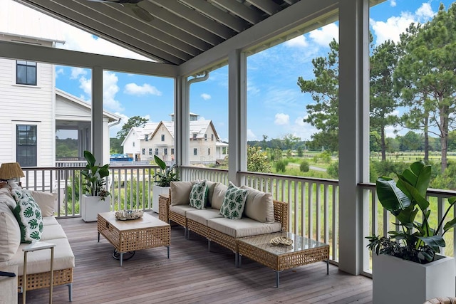 3023 Eventide Dr, Johns Island, SC 29455 - sunroom / solarium featuring outdoor lounge area, vaulted ceiling, and a residential view