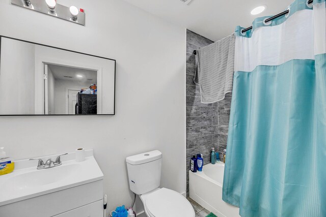 3043 Matipan Ave, North Charleston, SC 29405 - bathroom featuring vanity, toilet, and shower / bath combo with shower curtain