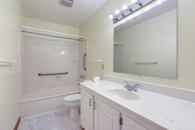 1023 Striper Ave, Moncks Corner, SC 29461 - bathroom featuring vanity, toilet, shower / tub combination, and marble look tile flooring