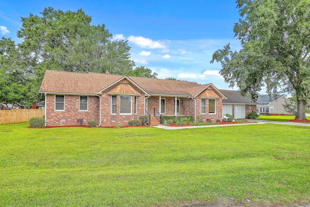 1023 Striper Ave, Moncks Corner, SC 29461 - single story home with an attached garage, concrete driveway, brick siding, a porch, and crawl space