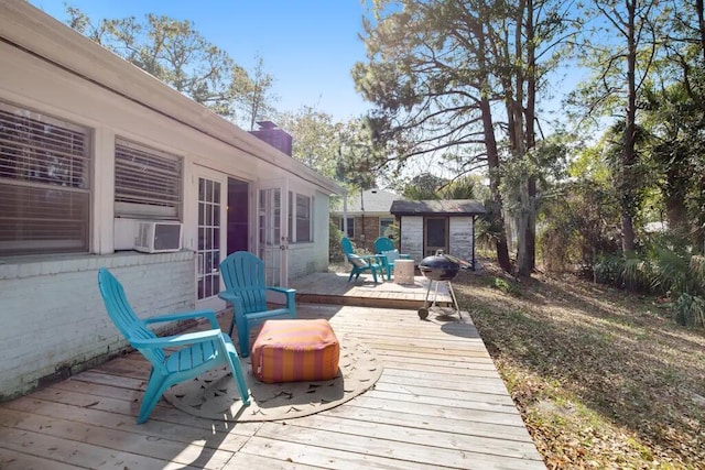 deck with a storage unit and cooling unit