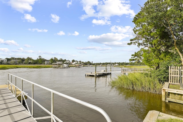 view of dock with a water view