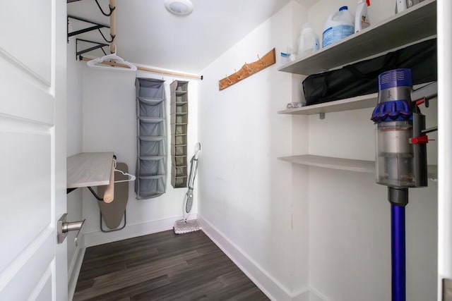 walk in closet featuring dark wood-style flooring