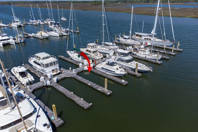 dock area with a water view