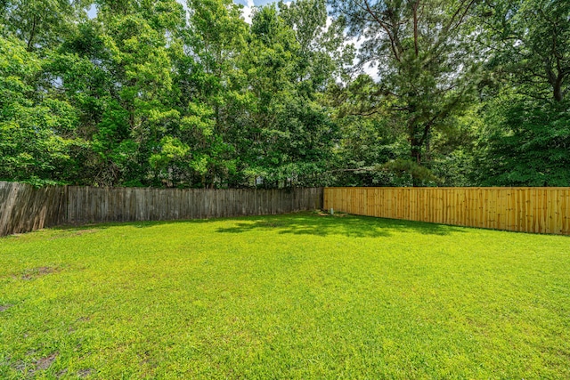 view of yard with a fenced backyard