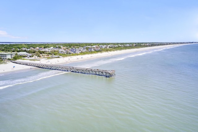 bird's eye view with a water view and a view of the beach