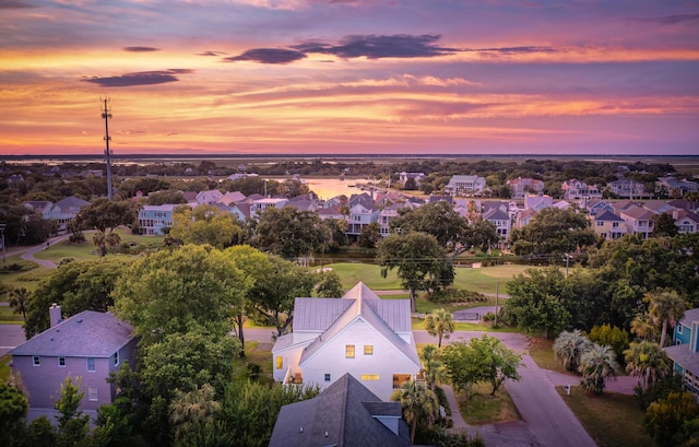 view of aerial view at dusk