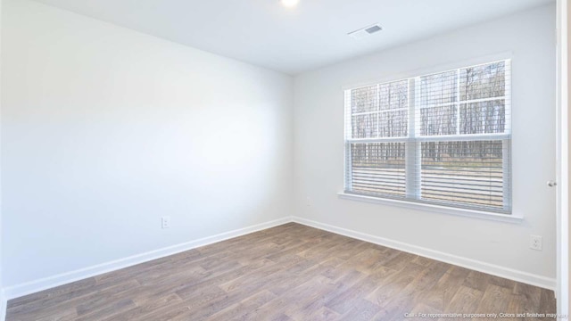 unfurnished room featuring plenty of natural light and wood-type flooring