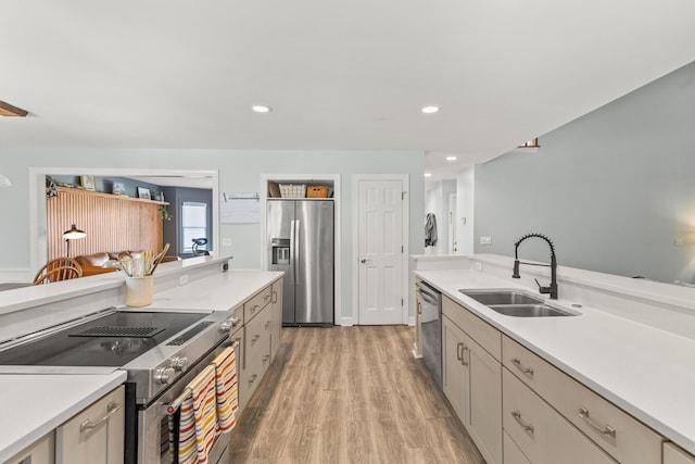 kitchen featuring light hardwood / wood-style floors, sink, and appliances with stainless steel finishes