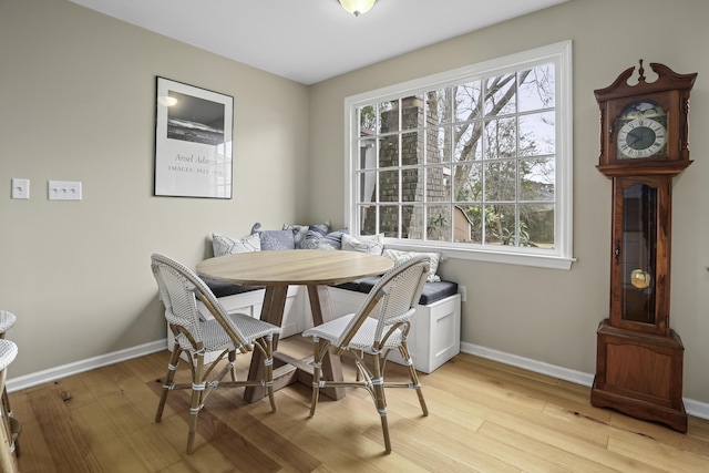 dining room with light hardwood / wood-style floors and a healthy amount of sunlight