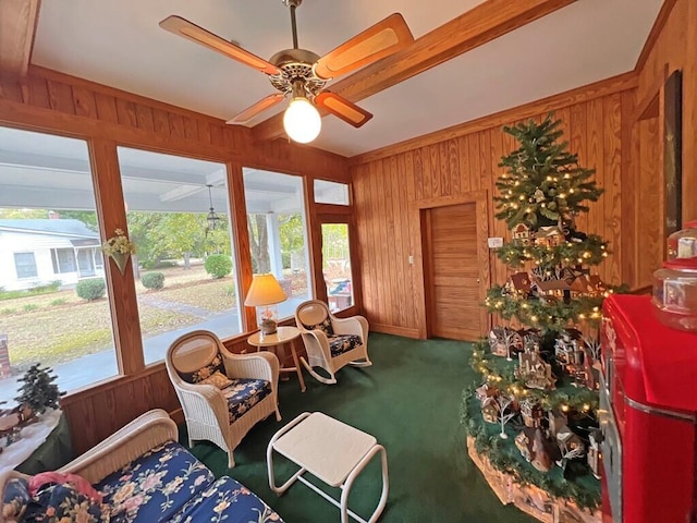 sunroom / solarium with ceiling fan