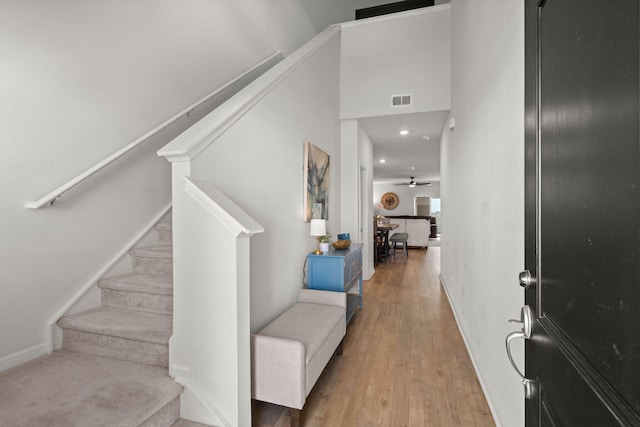 630 Jancus St, Charleston, SC 29414 - entryway featuring stairway, recessed lighting, wood finished floors, baseboards, and ceiling fan