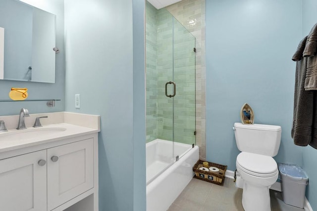 1404 Palmetto Blvd, Edisto Beach, SC 29438 - bathroom featuring toilet, enclosed tub / shower combo, baseboards, tile patterned flooring, and vanity