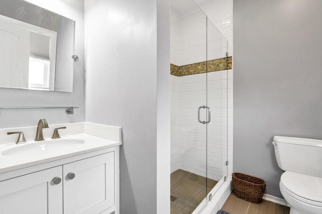 1404 Palmetto Blvd, Edisto Beach, SC 29438 - bathroom featuring a shower stall, vanity, and toilet