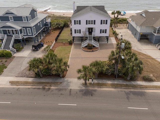 1404 Palmetto Blvd, Edisto Beach, SC 29438 - bird's eye view featuring a water view and a beach view