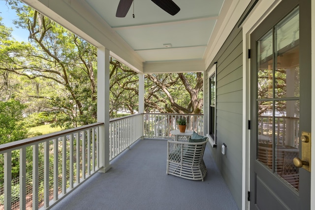balcony with ceiling fan