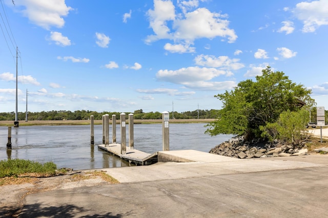 dock area with a water view