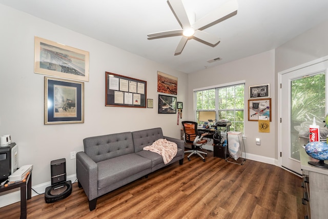 1121 Basildon Rd, Mount Pleasant, SC 29466 - office area featuring wood finished floors and a ceiling fan