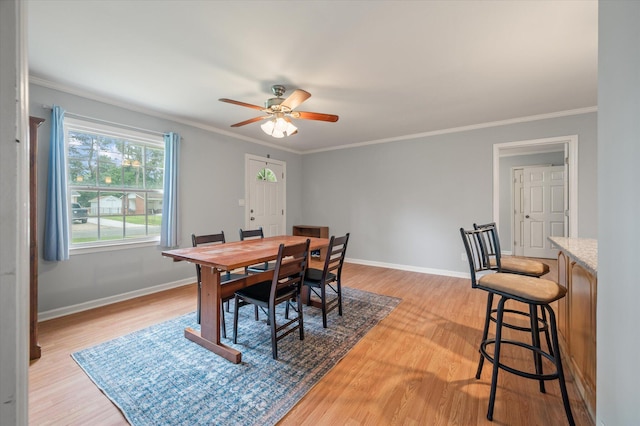 14 Aldene Ave, Goose Creek, SC 29445 - dining space featuring light wood-type flooring, baseboards, a ceiling fan, and ornamental molding