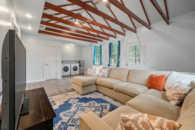 14 Aldene Ave, Goose Creek, SC 29445 - living area featuring washer and dryer, wood finished floors, baseboards, and recessed lighting