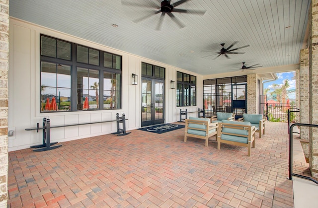 357 Parish Farms Dr, Summerville, SC 29486 - view of patio featuring french doors, an outdoor living space, and a ceiling fan