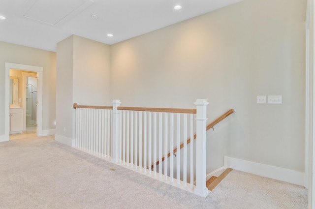 357 Parish Farms Dr, Summerville, SC 29486 - hall with carpet floors, an upstairs landing, and recessed lighting
